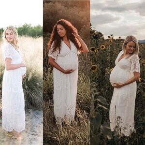 PinkBlush Maternity Cream Lace Mesh Overlay Maxi Dress, new with tag, Size S